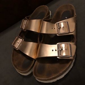 rose gold two strap birkenstocks